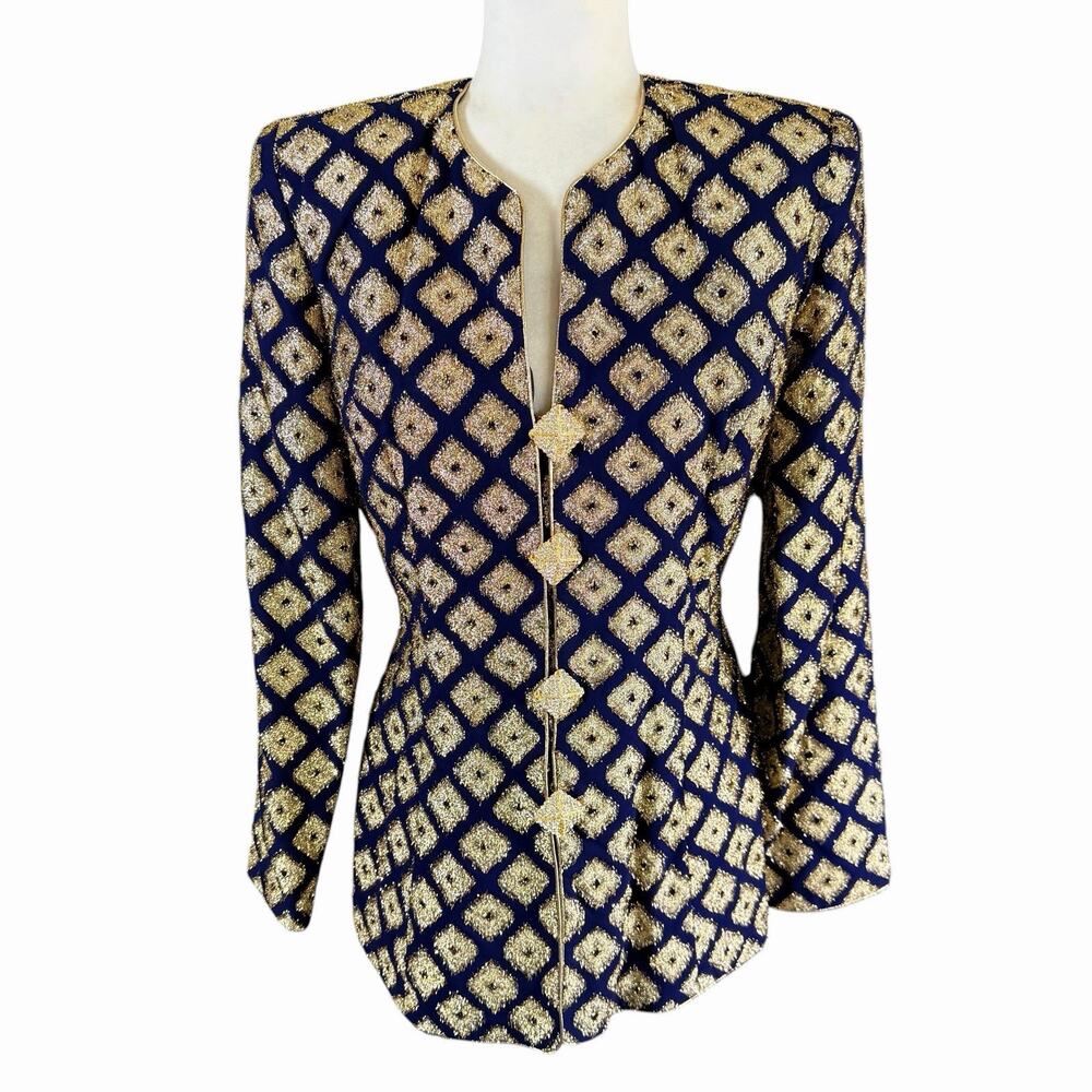 Vtg 80s Karen Lawrence By Matthew Womens Cocktail Jacket 6 Blue Maximalist